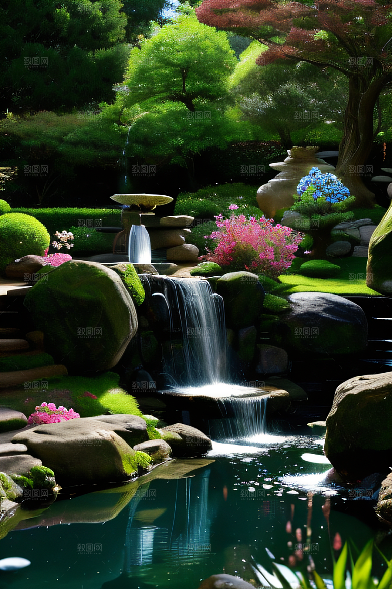 水潺潺花香四溢美景