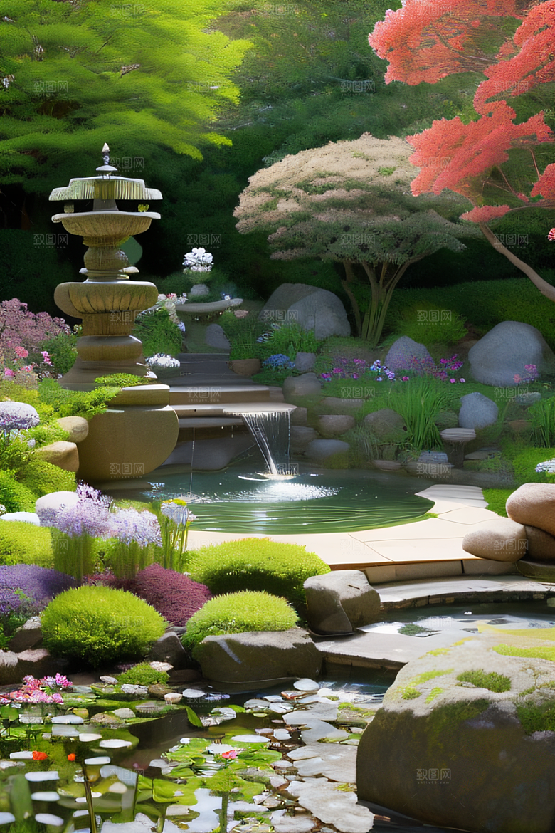水潺潺花香四溢美景