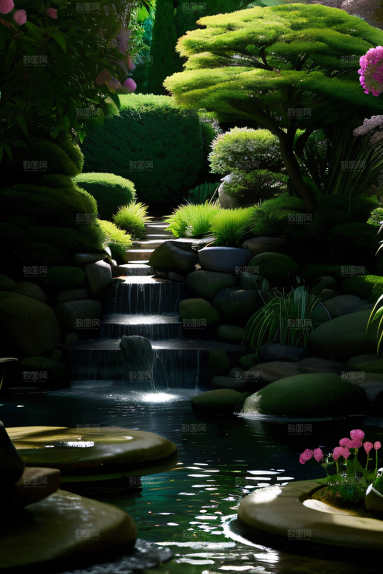 水潺潺花香四溢美景
