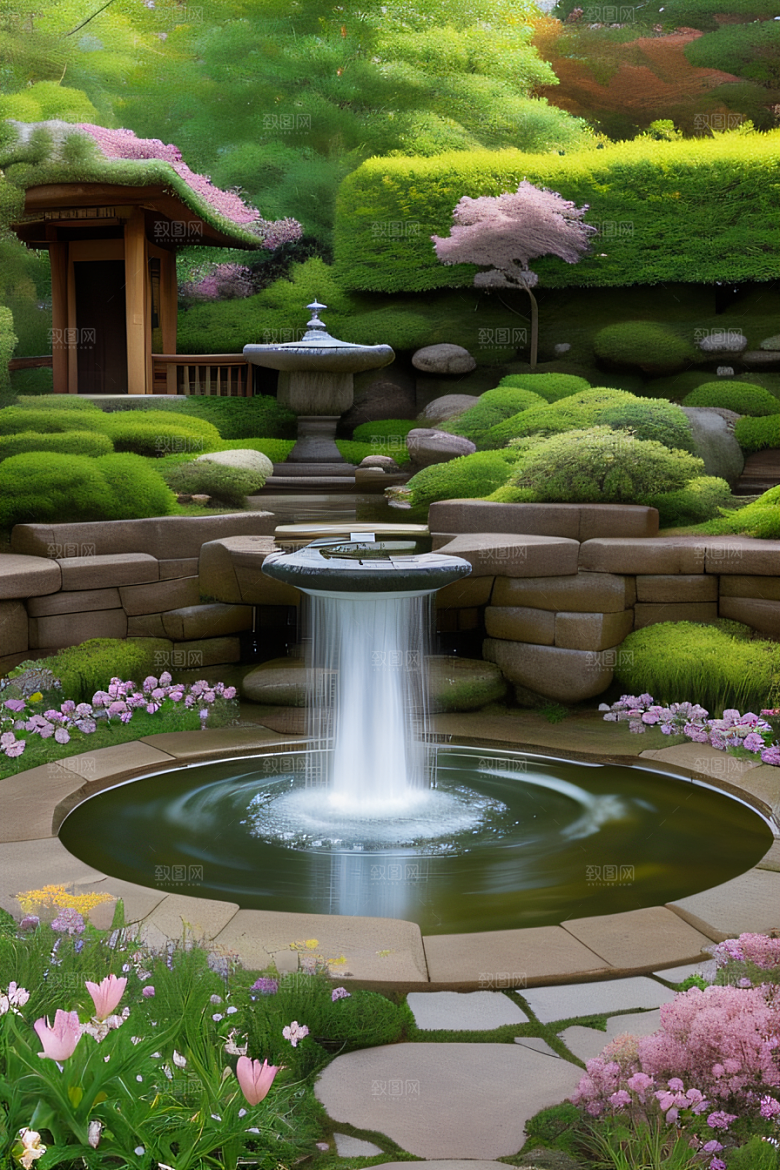 水潺潺花香四溢美景