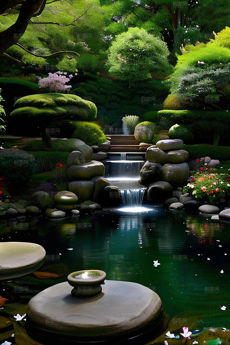 水潺潺花香四溢美景