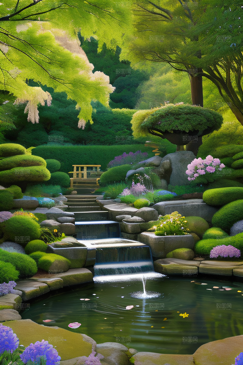 水潺潺花香四溢美景