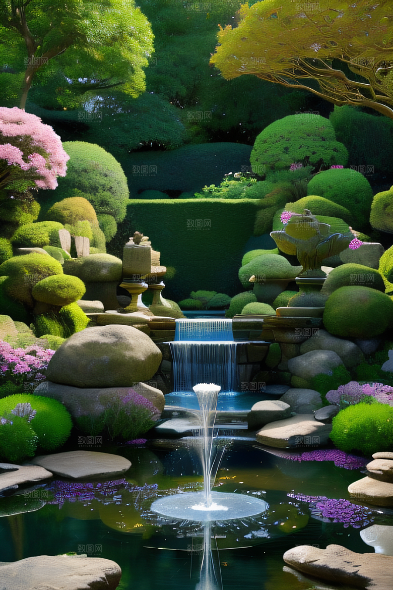 水潺潺花香四溢美景