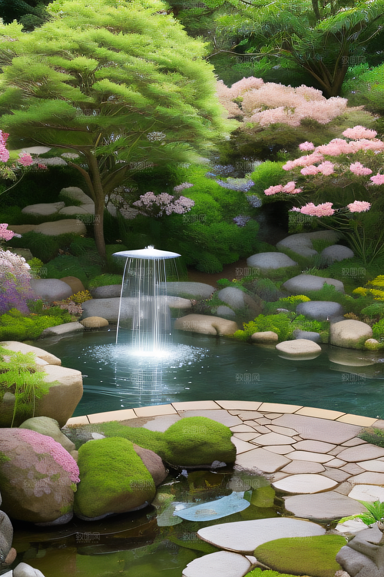 水潺潺花香四溢美景