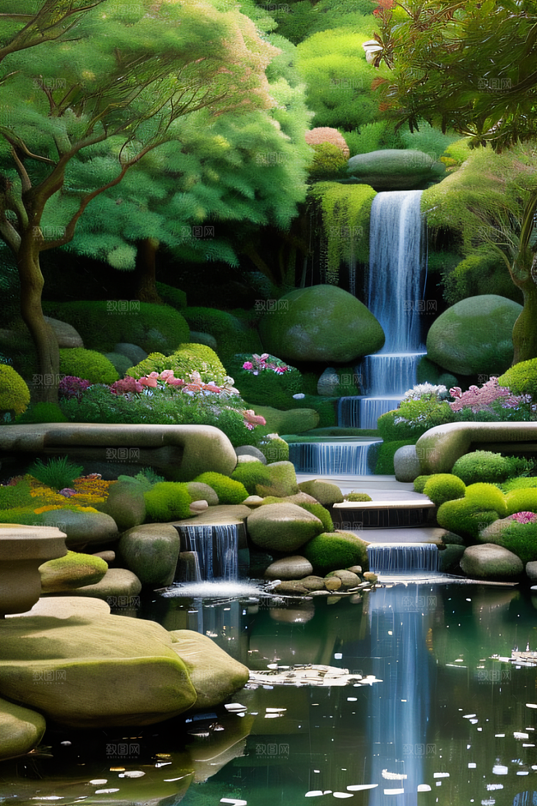 水潺潺花香四溢美景