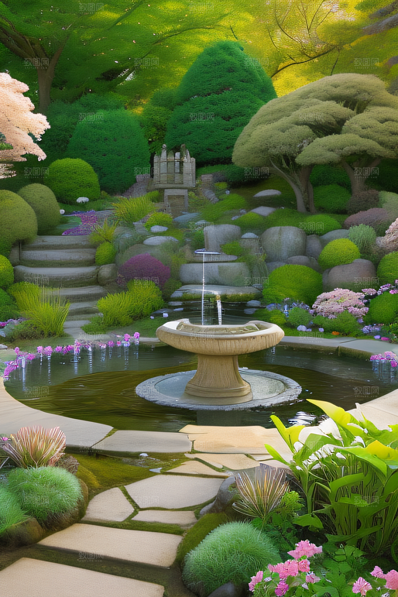 水潺潺花香四溢美景