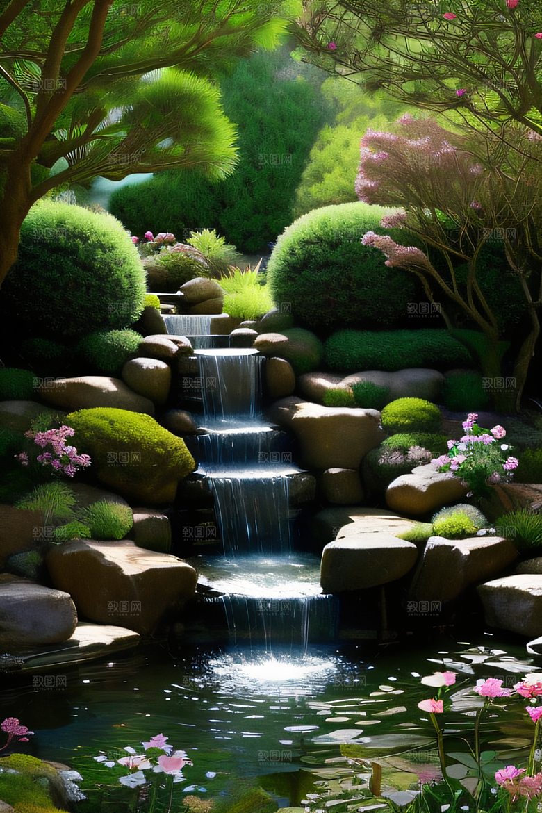 水潺潺花香四溢美景