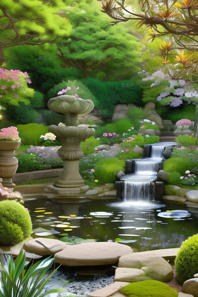 水潺潺花香四溢美景