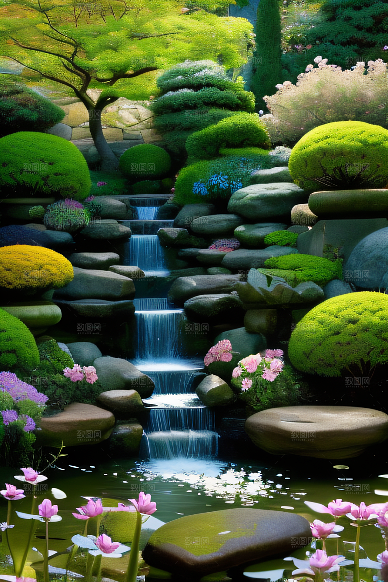 水潺潺花香四溢美景
