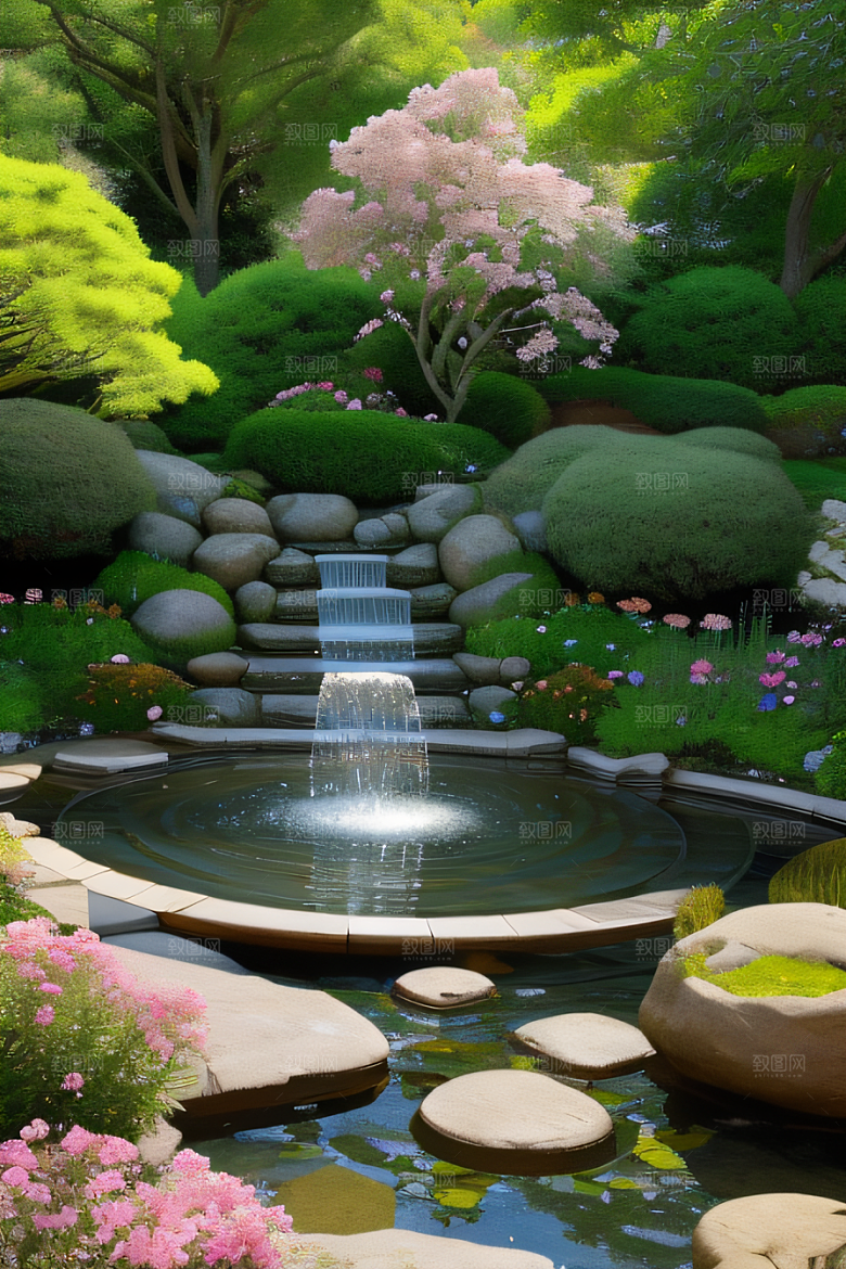 水潺潺花香四溢美景