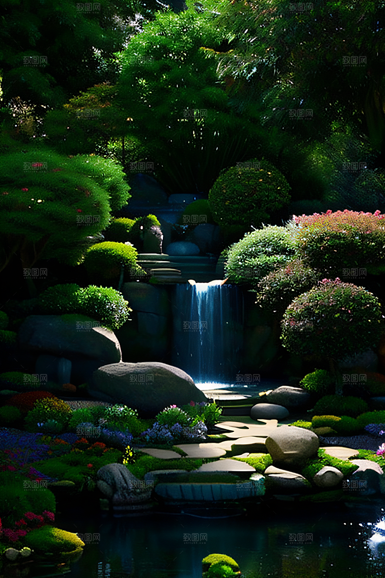 水潺潺花香四溢美景