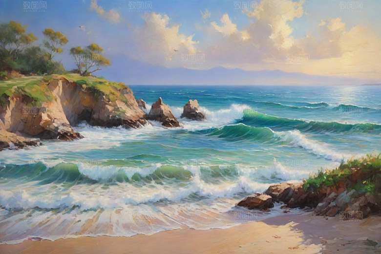 静谧海滨自然画卷插画