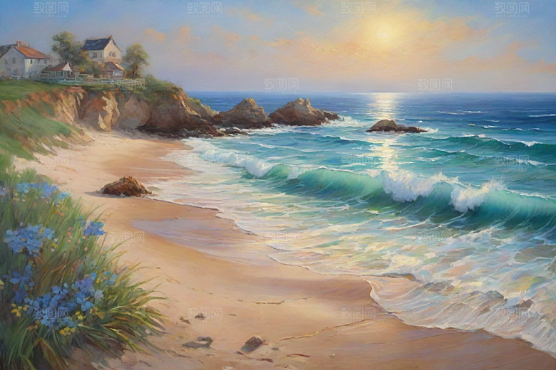 静谧海滨自然画卷插画