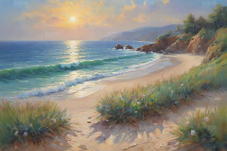 静谧海滨自然画卷插画