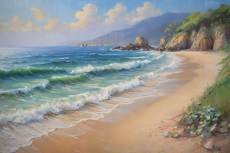 静谧海滨自然画卷插画