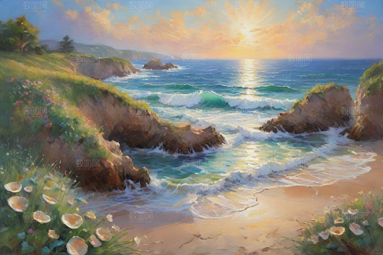 静谧海滨自然画卷插画