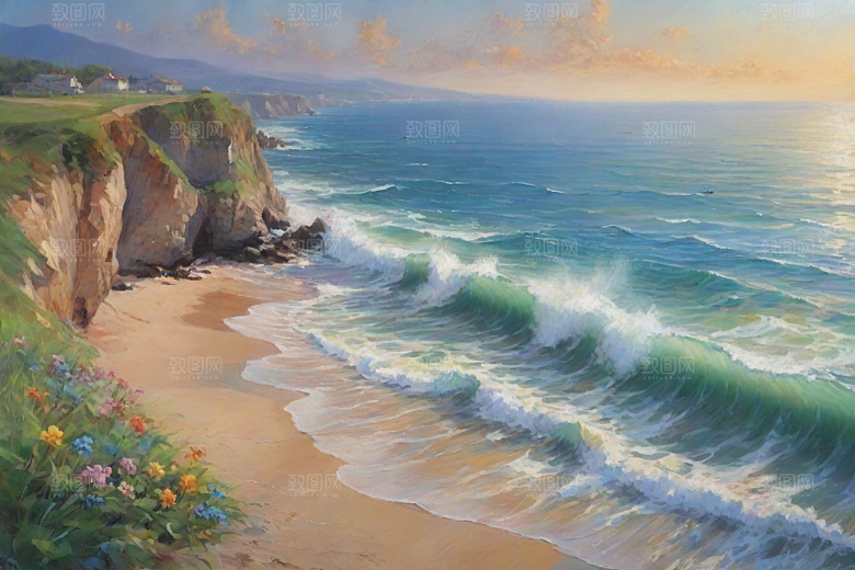 静谧海滨自然画卷插画