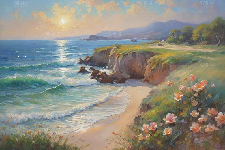 美丽海滨尽享宁静插画