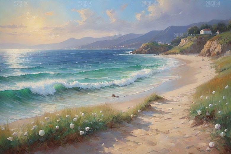 美丽海滨尽享宁静插画