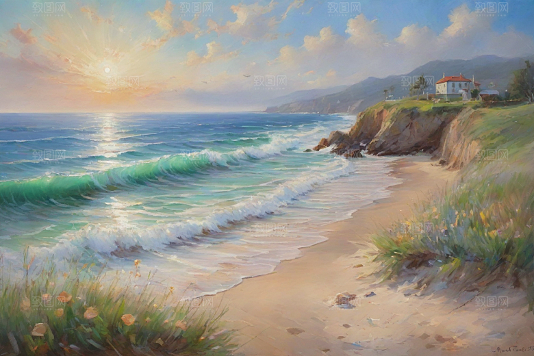 美丽海滨尽享宁静插画