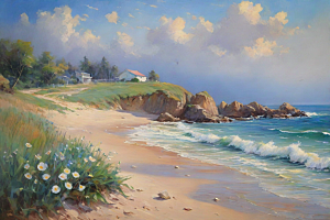 浪花贝壳勾勒精致插画