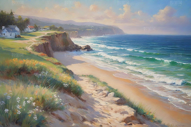 浪花贝壳勾勒精致插画