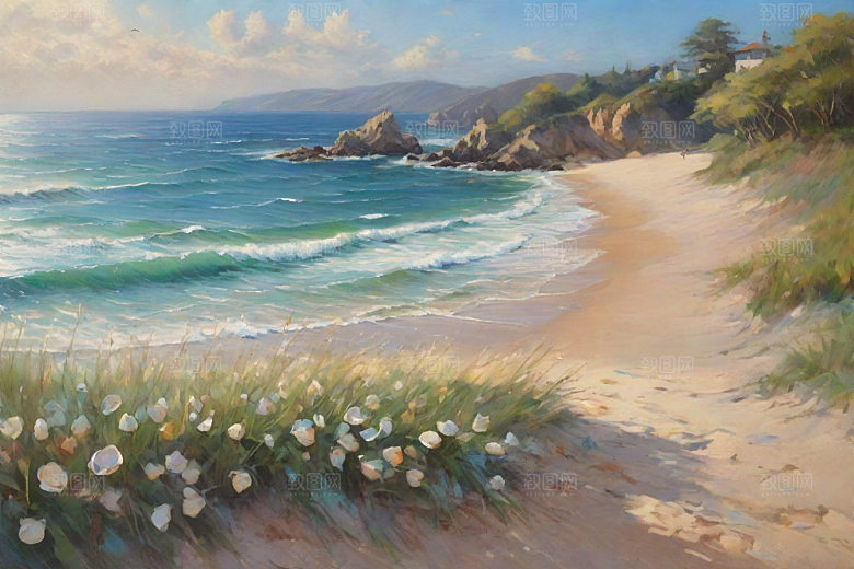 浪花贝壳勾勒精致插画