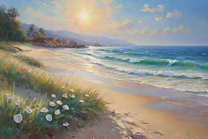 浪花贝壳勾勒精致插画