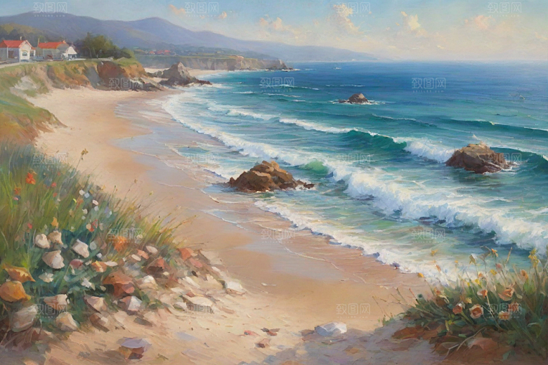 浪涛拍岸鸟儿欢唱插画