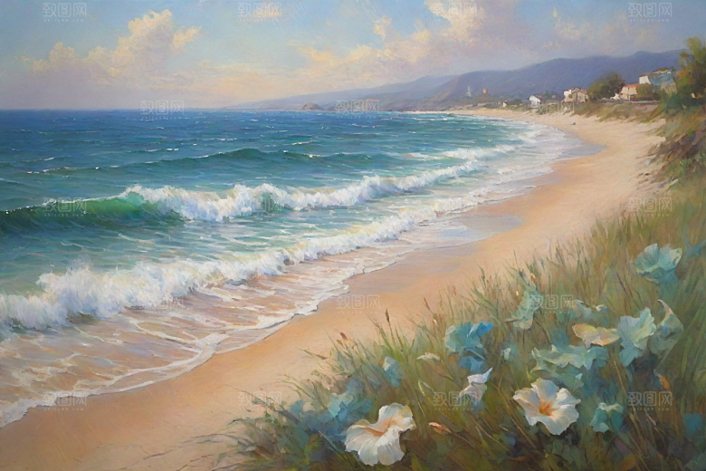 浪涛拍岸鸟儿欢唱插画