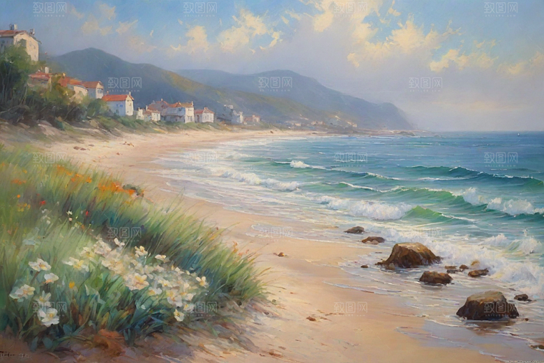 浪涛拍岸鸟儿欢唱插画