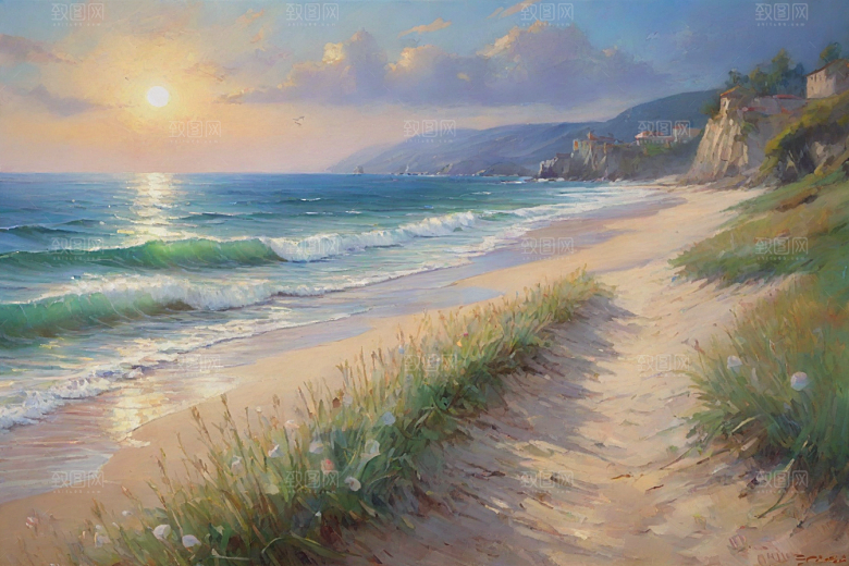 浪涛拍岸鸟儿欢唱插画