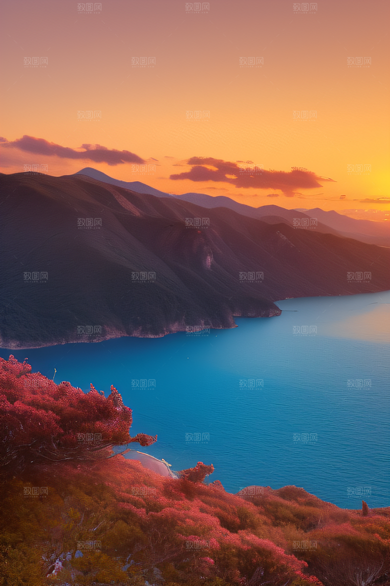 山脉的壮丽日落的美丽