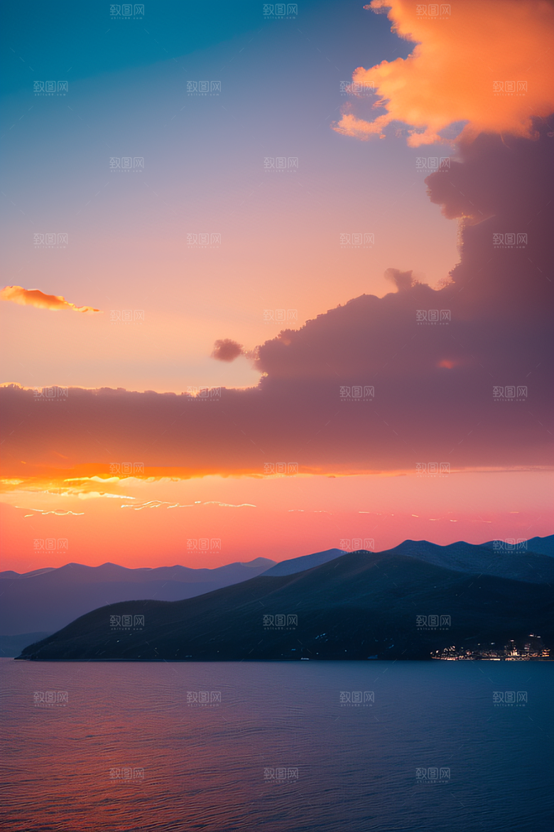 艳丽的云彩与宁静的天空融为一体