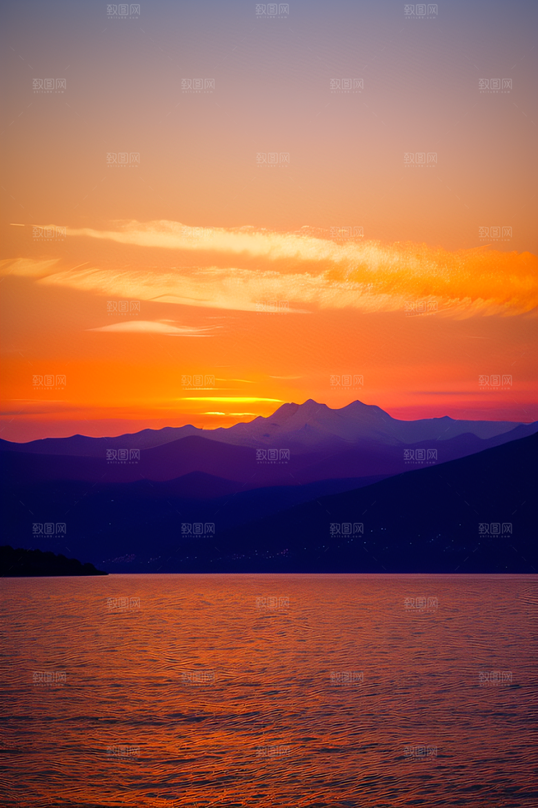 夕阳西下金色橙色和粉色的画卷