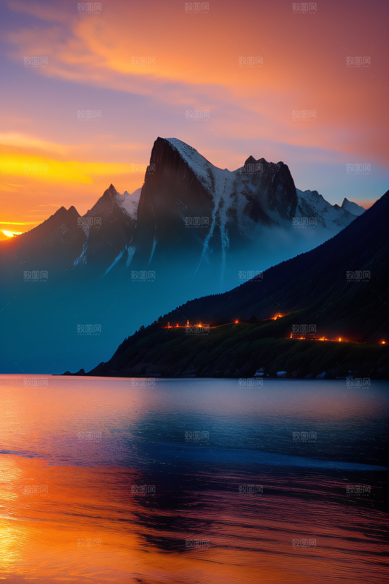 夕阳西下金色橙色和粉色的画卷