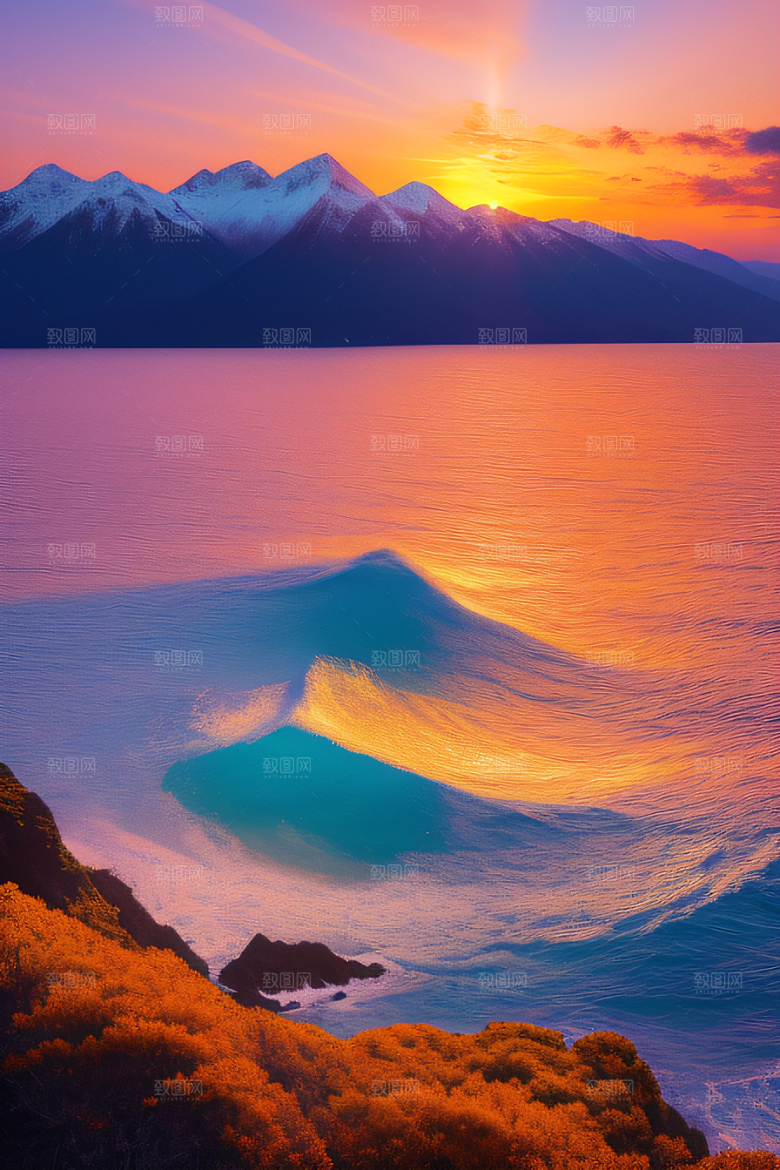 夕阳西下金色橙色和粉色的画卷