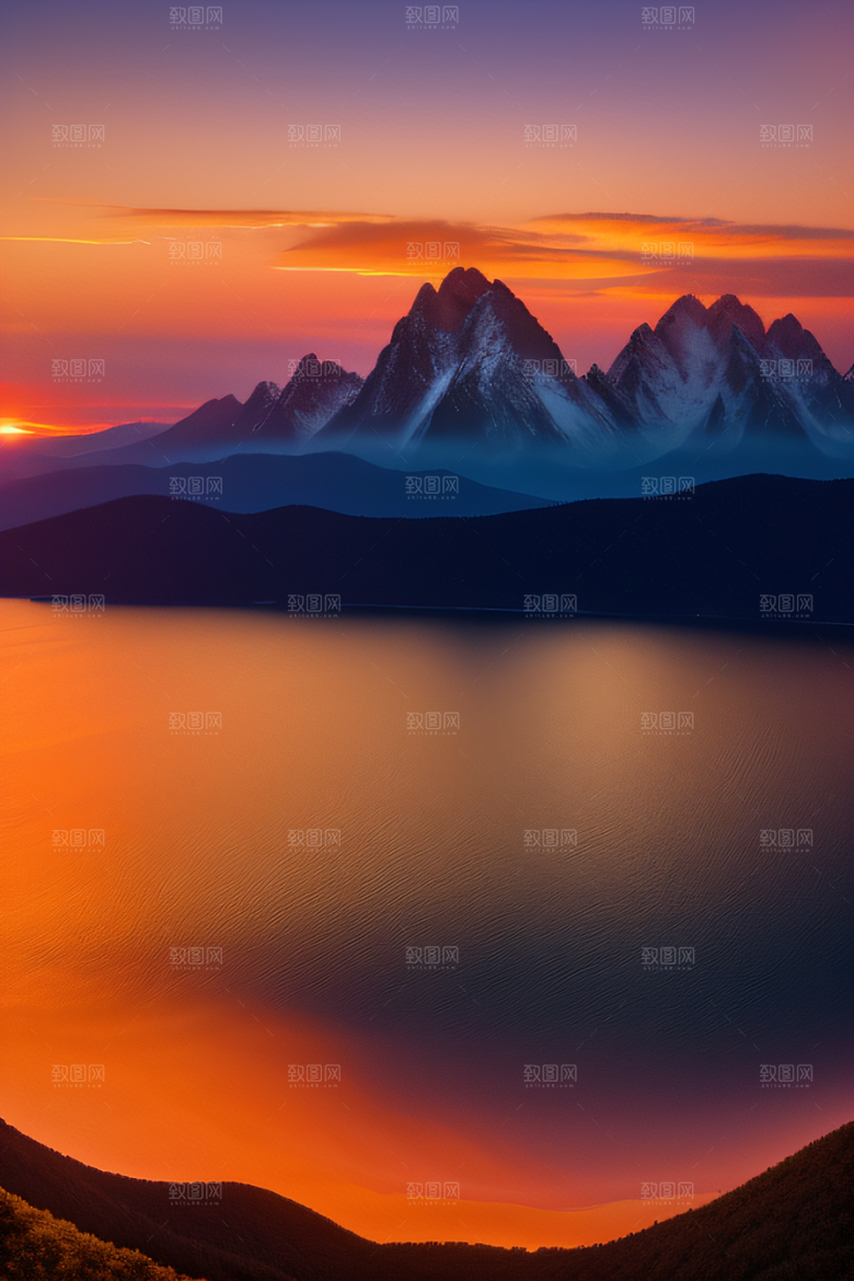 夕阳西下金色橙色和粉色的画卷
