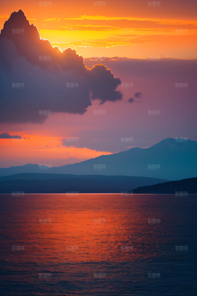 夕阳西下金色橙色和粉色的画卷