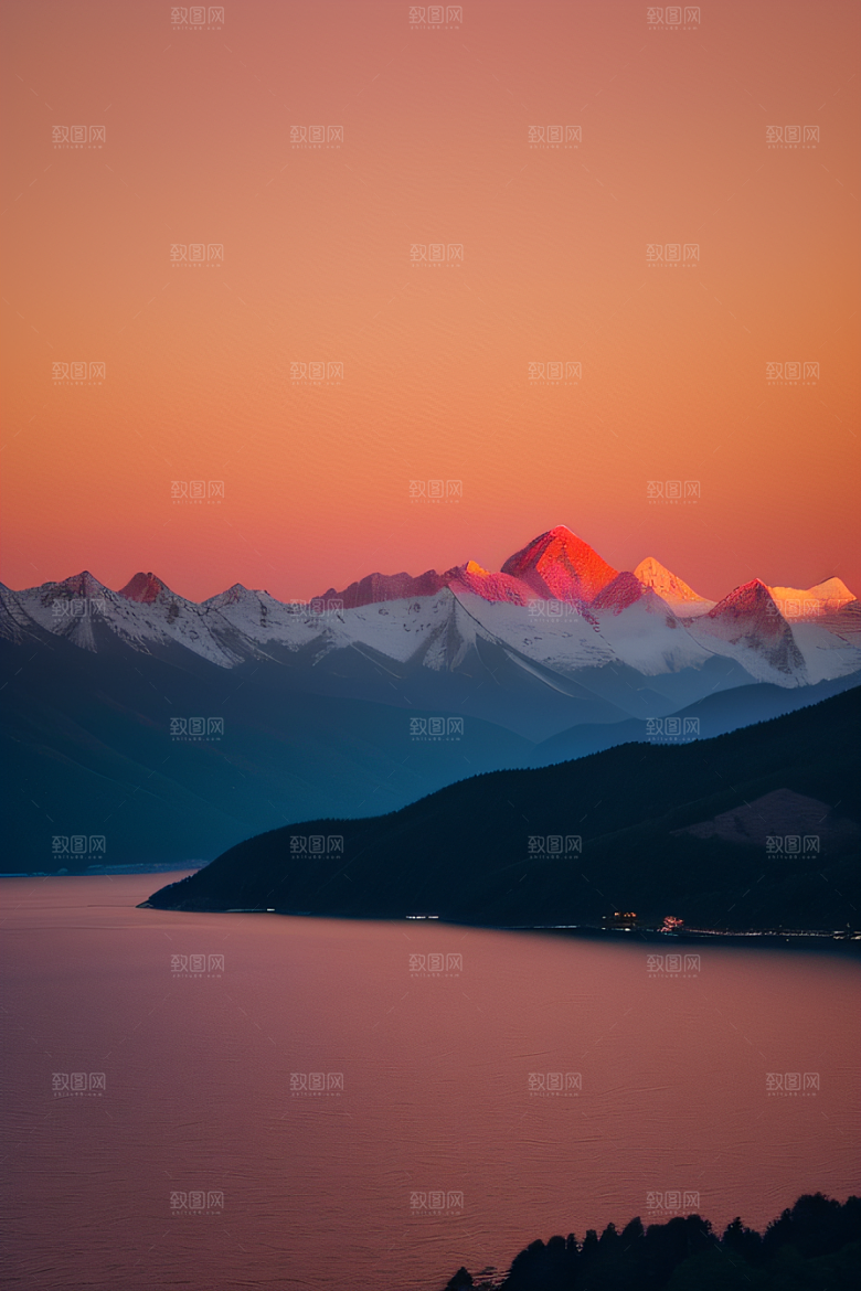 夕阳西下金色橙色和粉色的画卷
