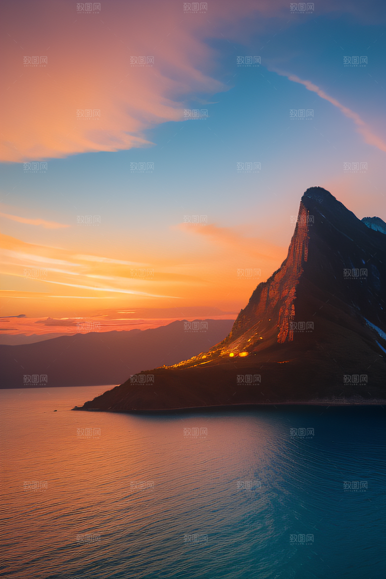 自然的美丽与宁静山脉的日落