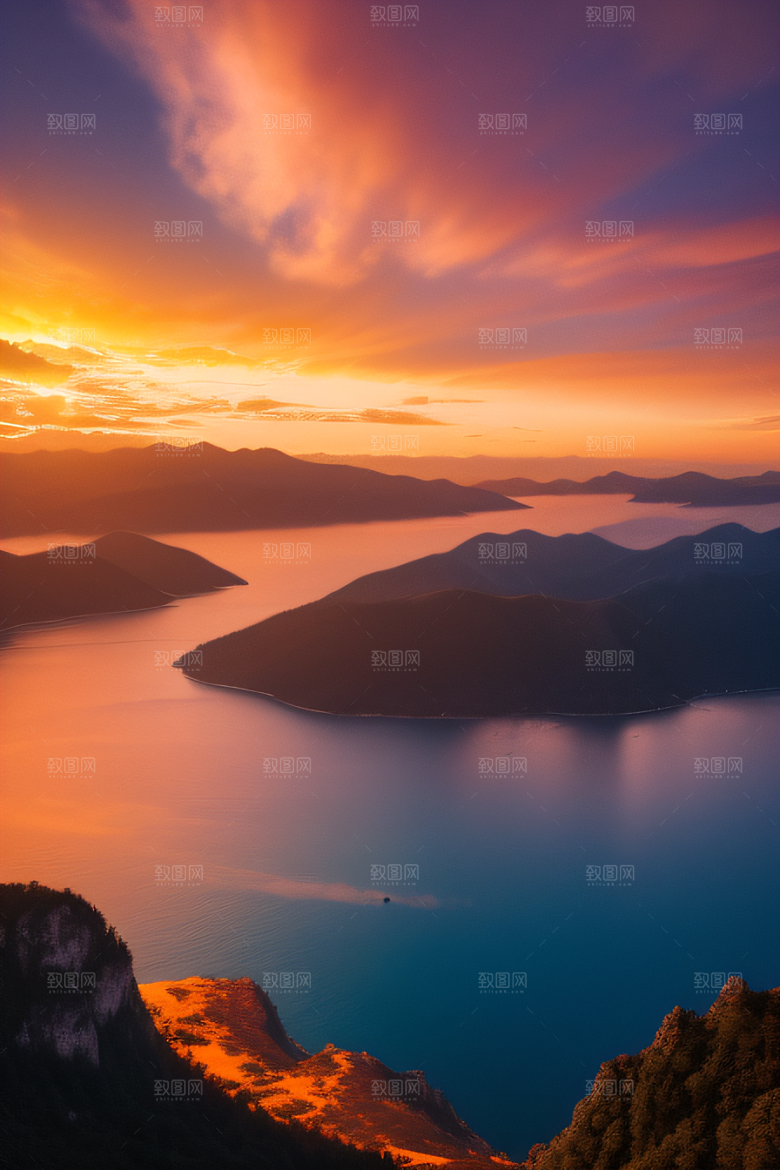 自然的美丽与宁静山脉的日落