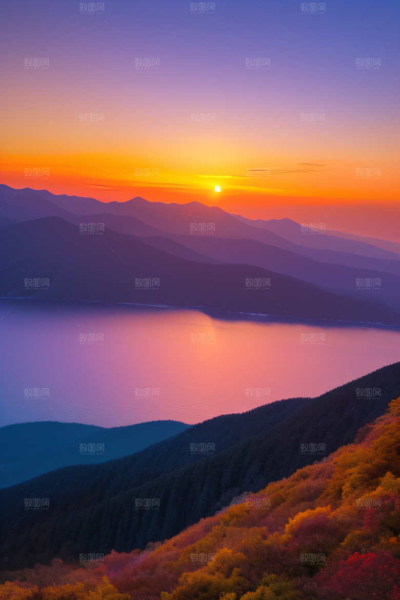 山脉的壮丽日落的美丽