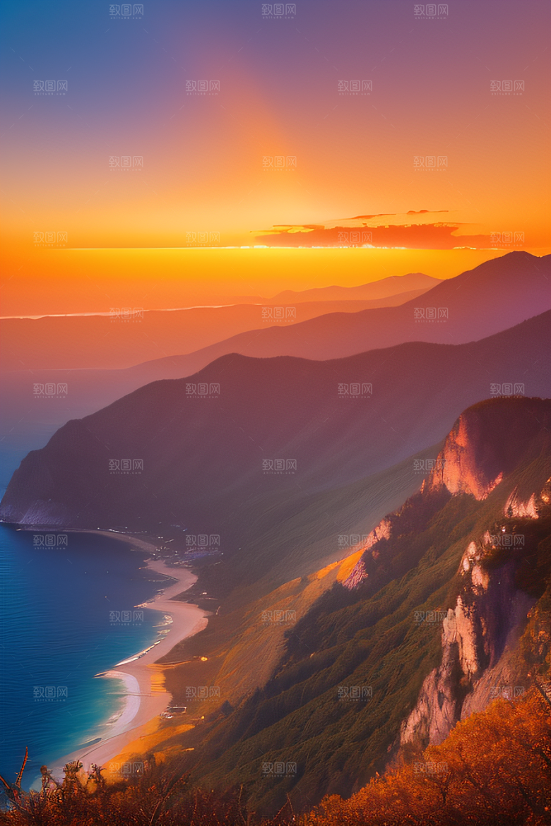 自然的美丽与宁静山脉的日落
