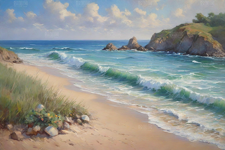 静谧海滨自然画卷插画