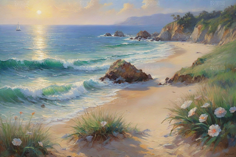 静谧海滨自然画卷插画