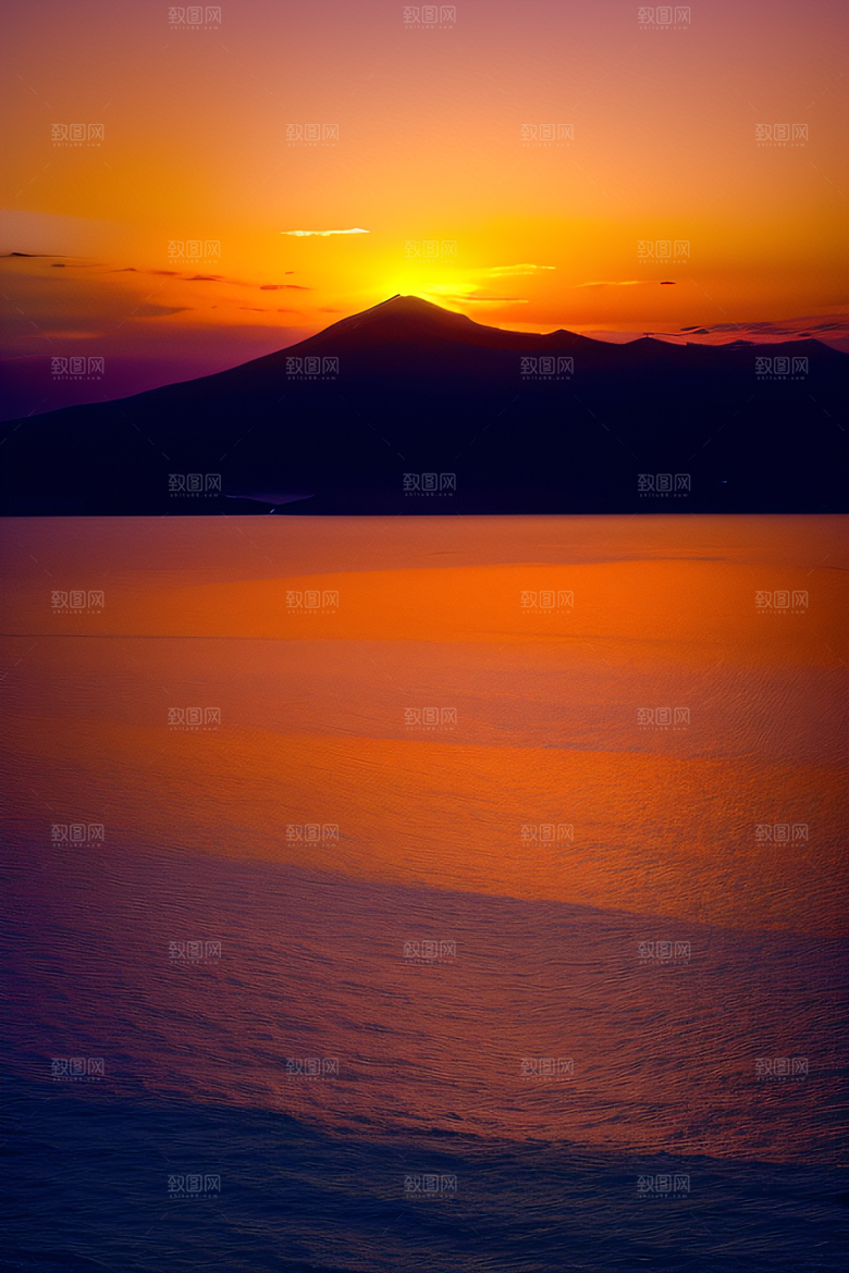 夕阳西下金色橙色和粉色的画卷