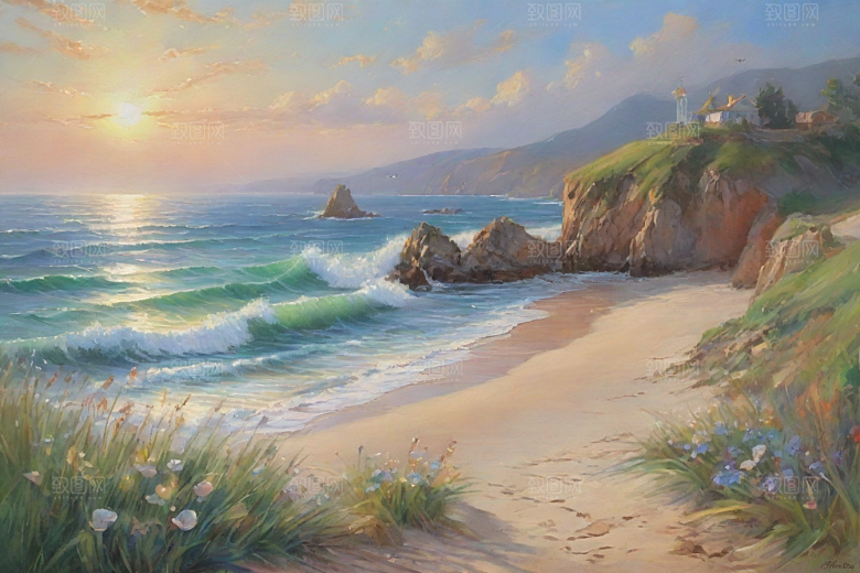 静谧海滨自然画卷插画
