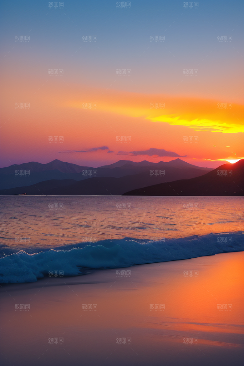 夕阳西下金色橙色和粉色的画卷