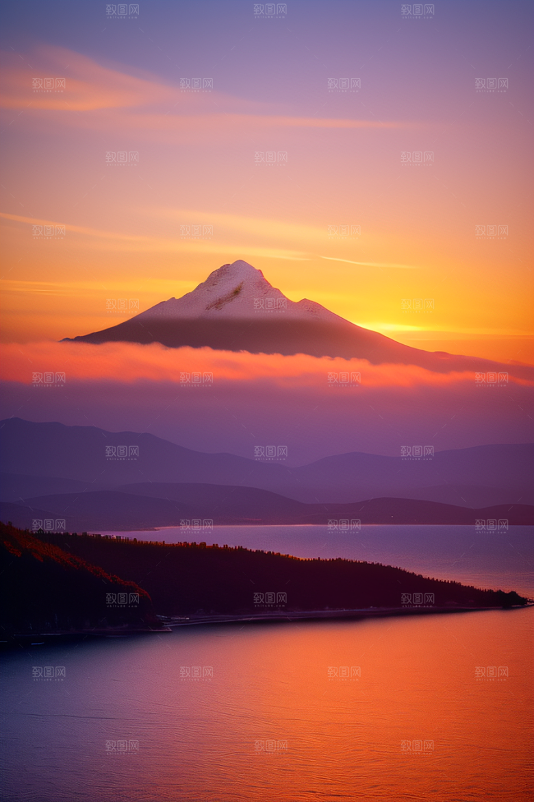 夕阳西下金色橙色和粉色的画卷